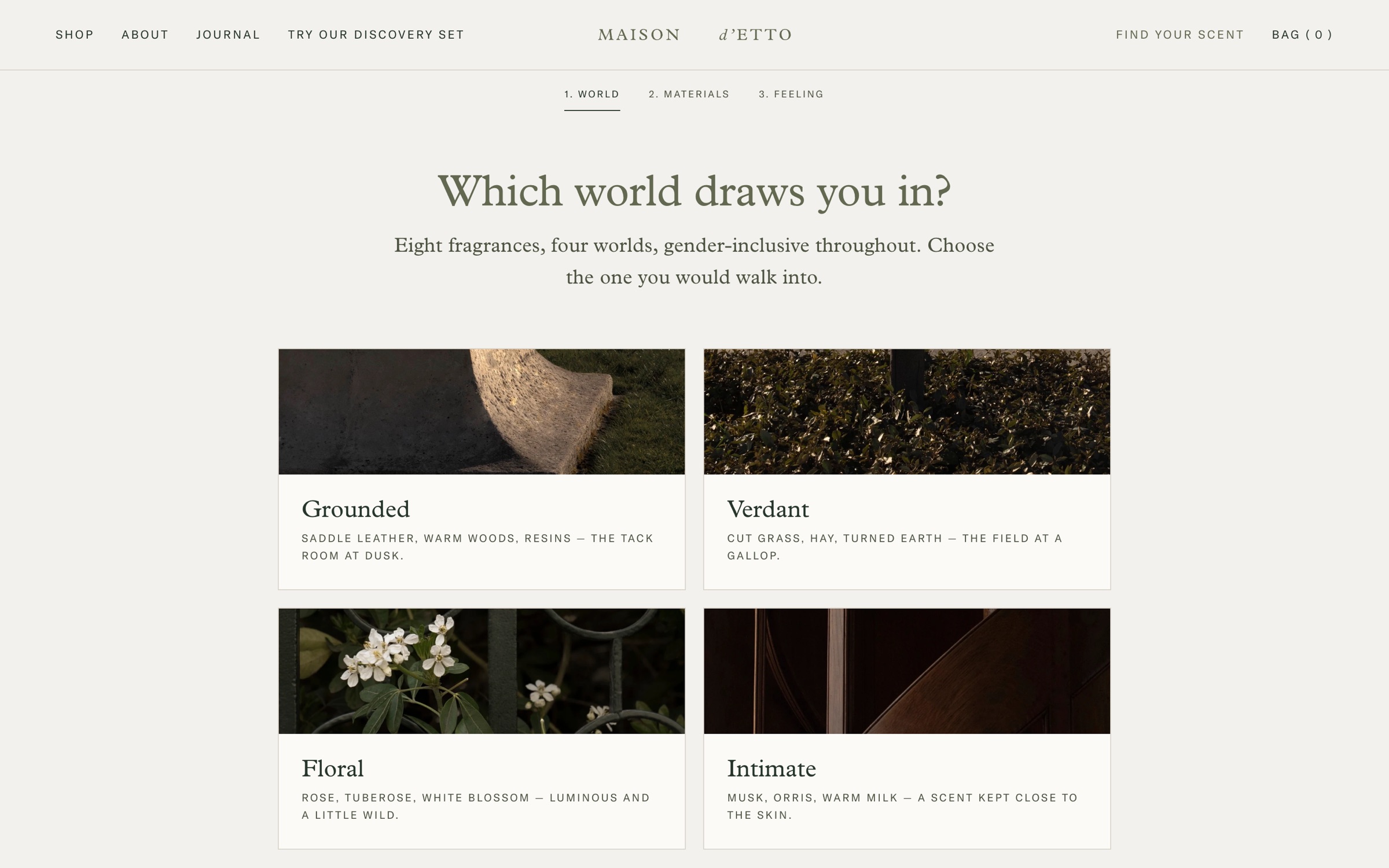 The Scent Finder's first question on desktop