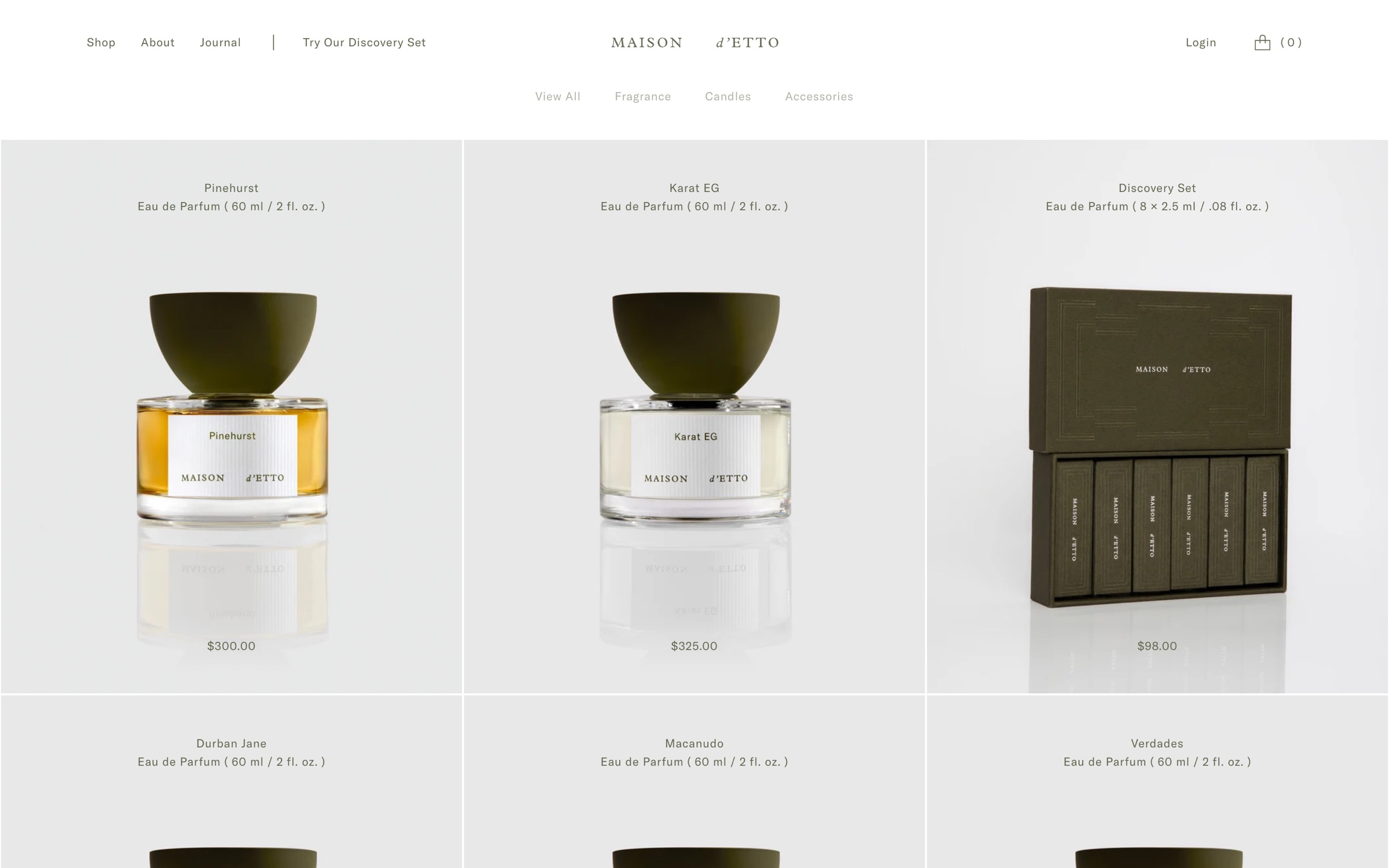 Old shop page: collection links and a wall of product cards